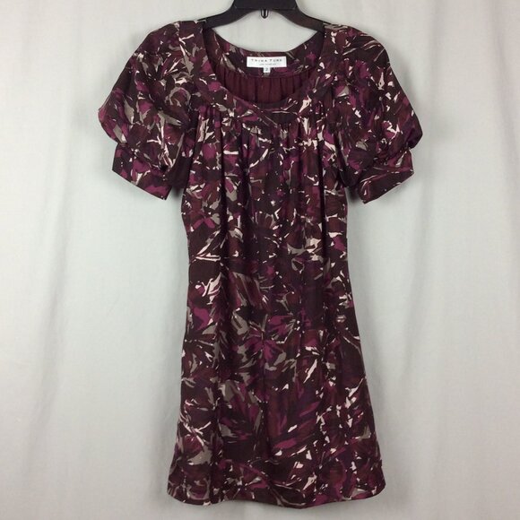 Trina Turk Mini Dress Silk Wool Romantic Feminine Burgundy 2 - Picture 1 of 7